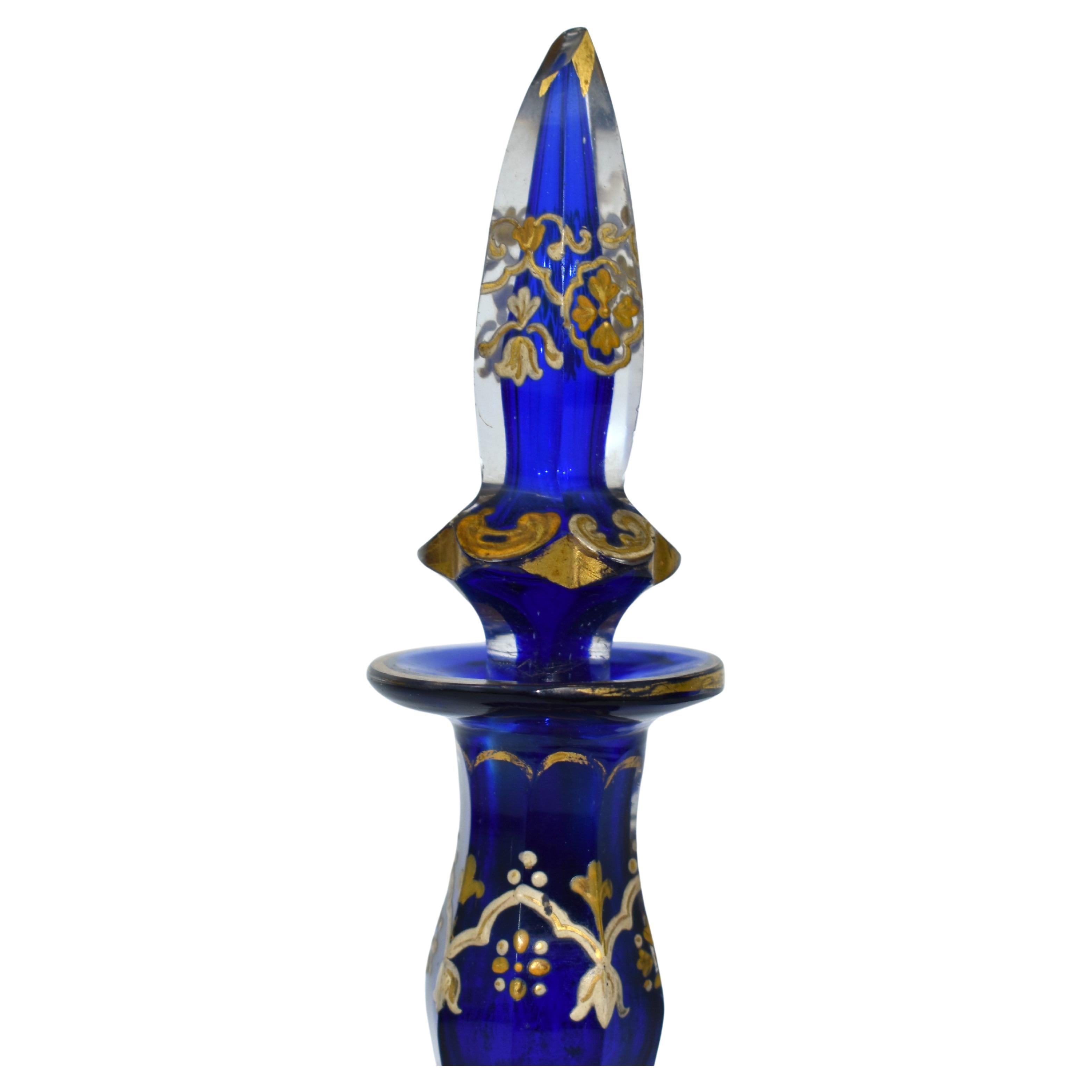 Antique Bohemian Cobalt Blue Cut-Glass Perfume Bottle, Decanter, 19th Century In Good Condition For Sale In Rostock, MV