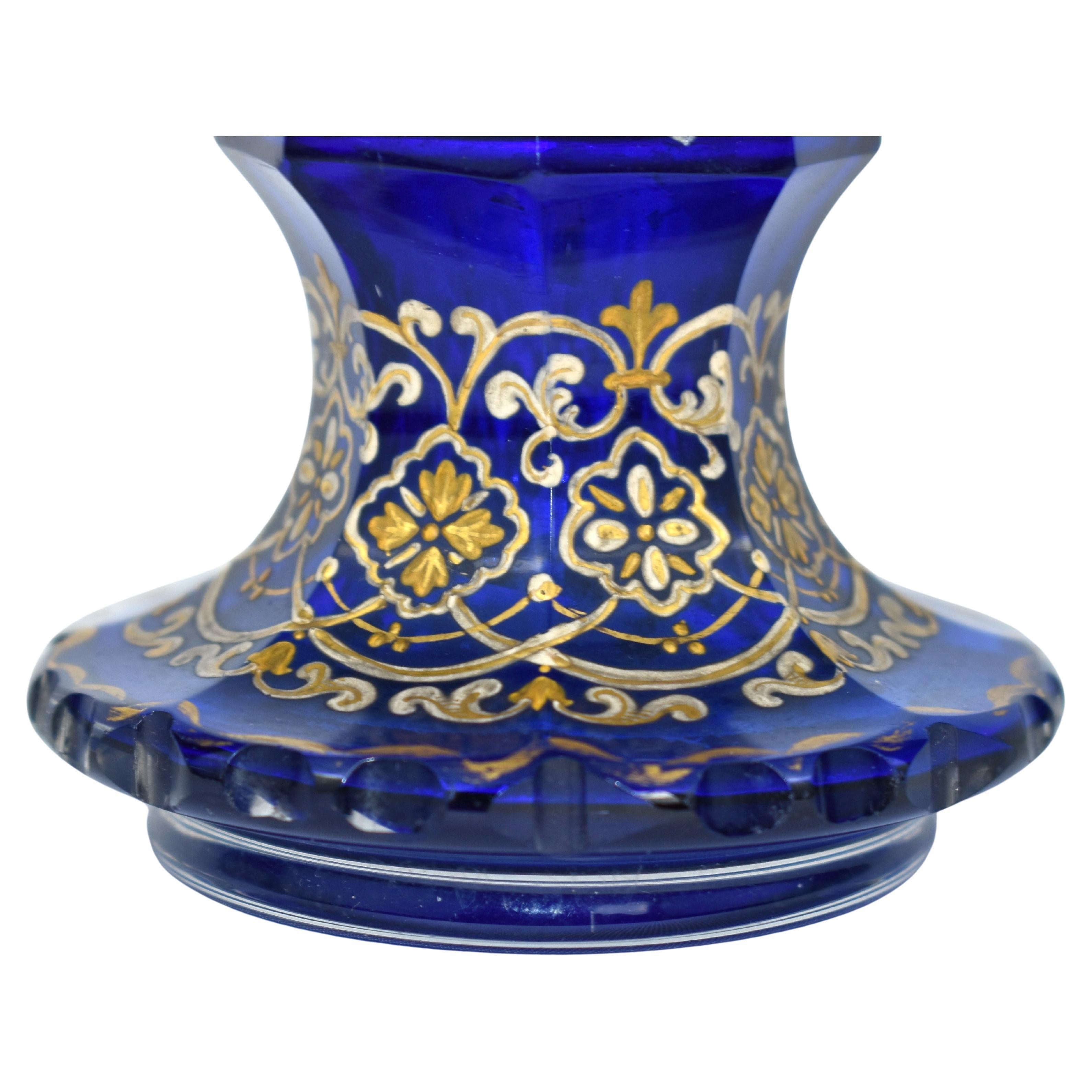 Antique Bohemian Cobalt Blue Cut-Glass Perfume Bottle, Decanter, 19th Century For Sale 1