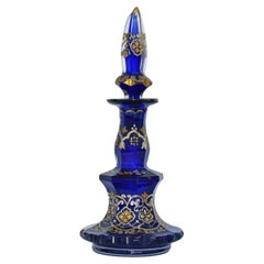 Antique Bohemian Cobalt Blue Cut-Glass Perfume Bottle, Decanter, 19th Century