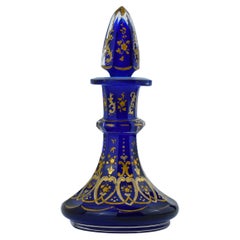 Antique Bohemian Cobalt Blue Cut-Glass Perfume Bottle, Decanter, 19th Century