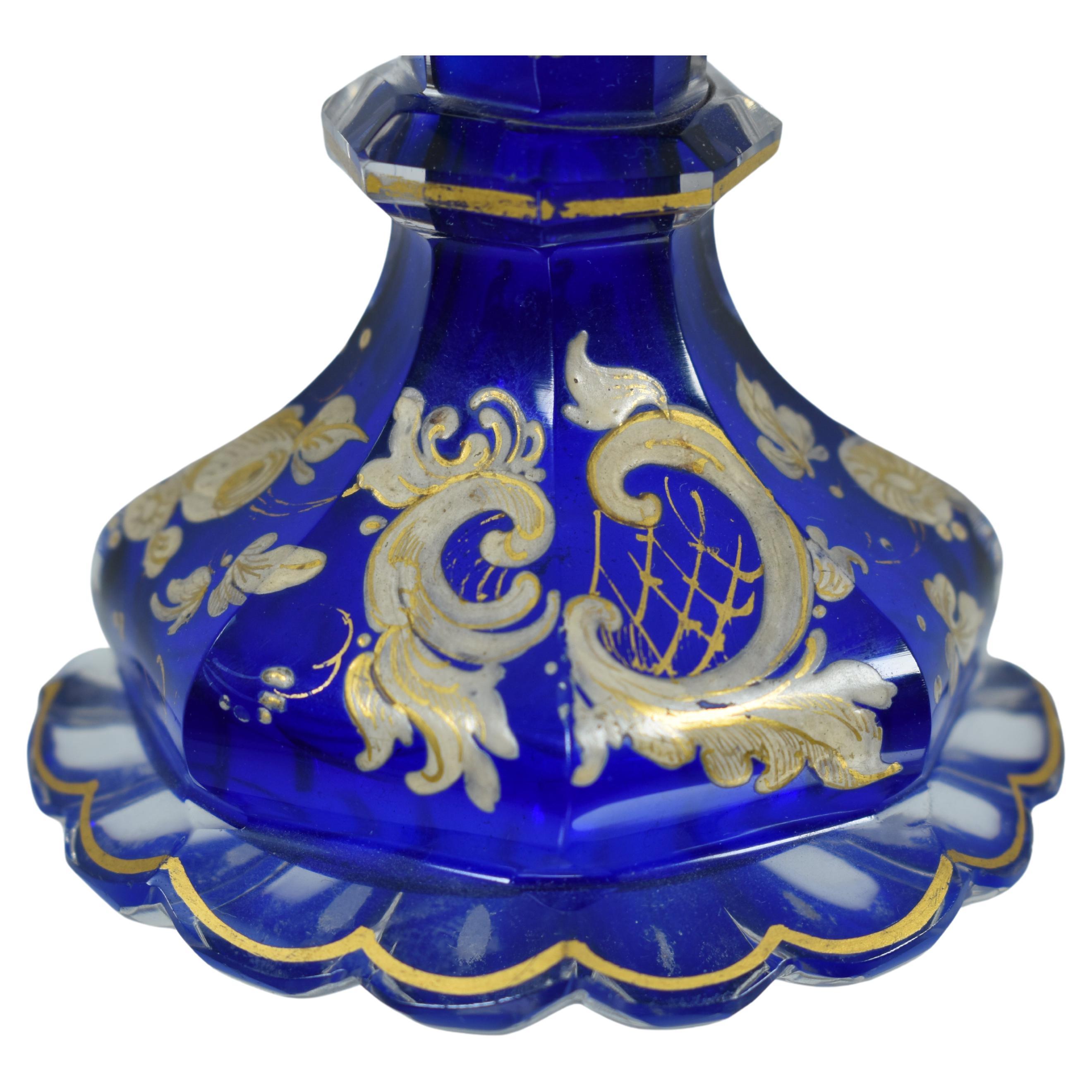 Antique Bohemian Cobalt Blue Enameled Glass Perfume Bottle and Jug, 19th Century For Sale 4
