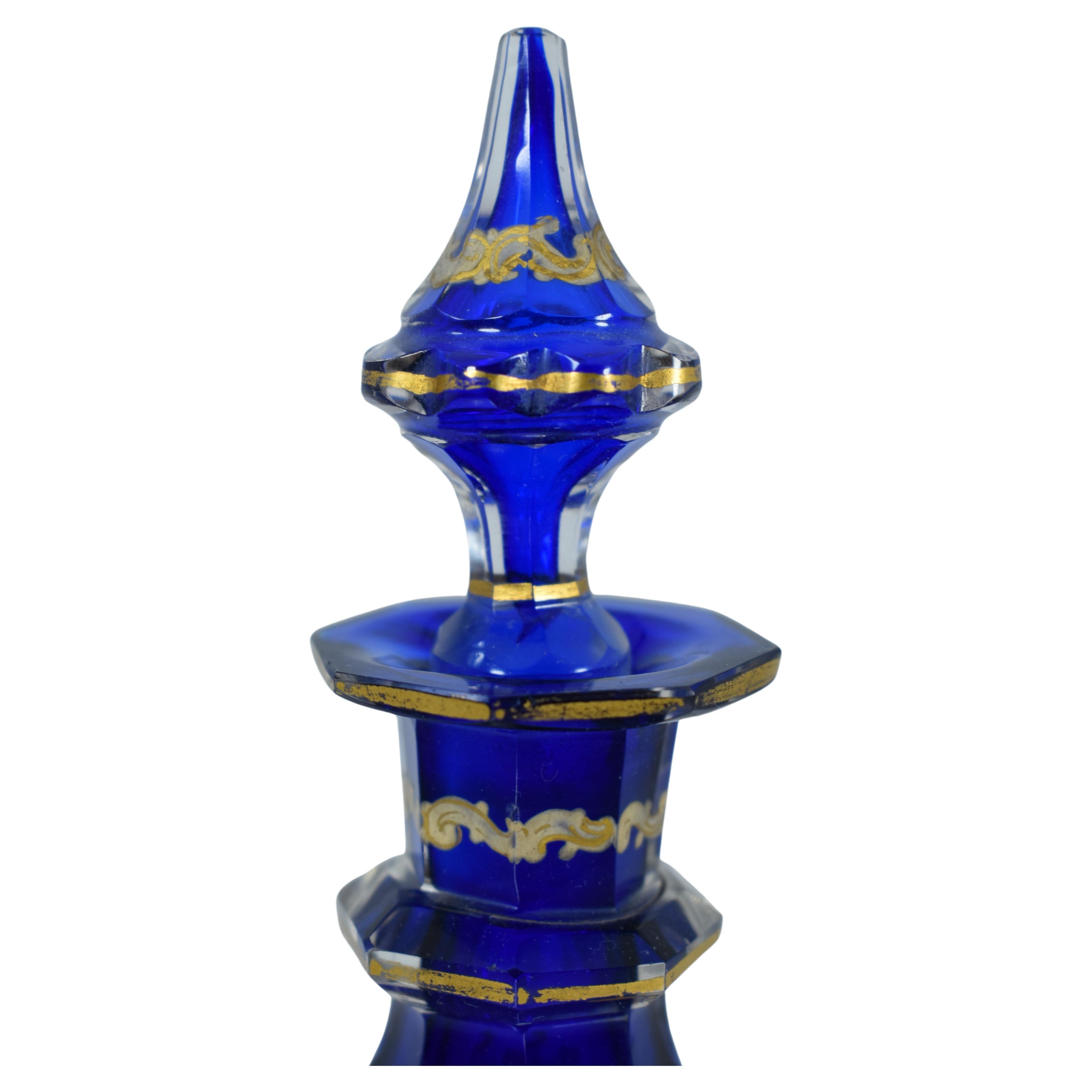 Antique Bohemian Cobalt Blue Enameled Glass Perfume Bottle and Jug, 19th Century For Sale 3