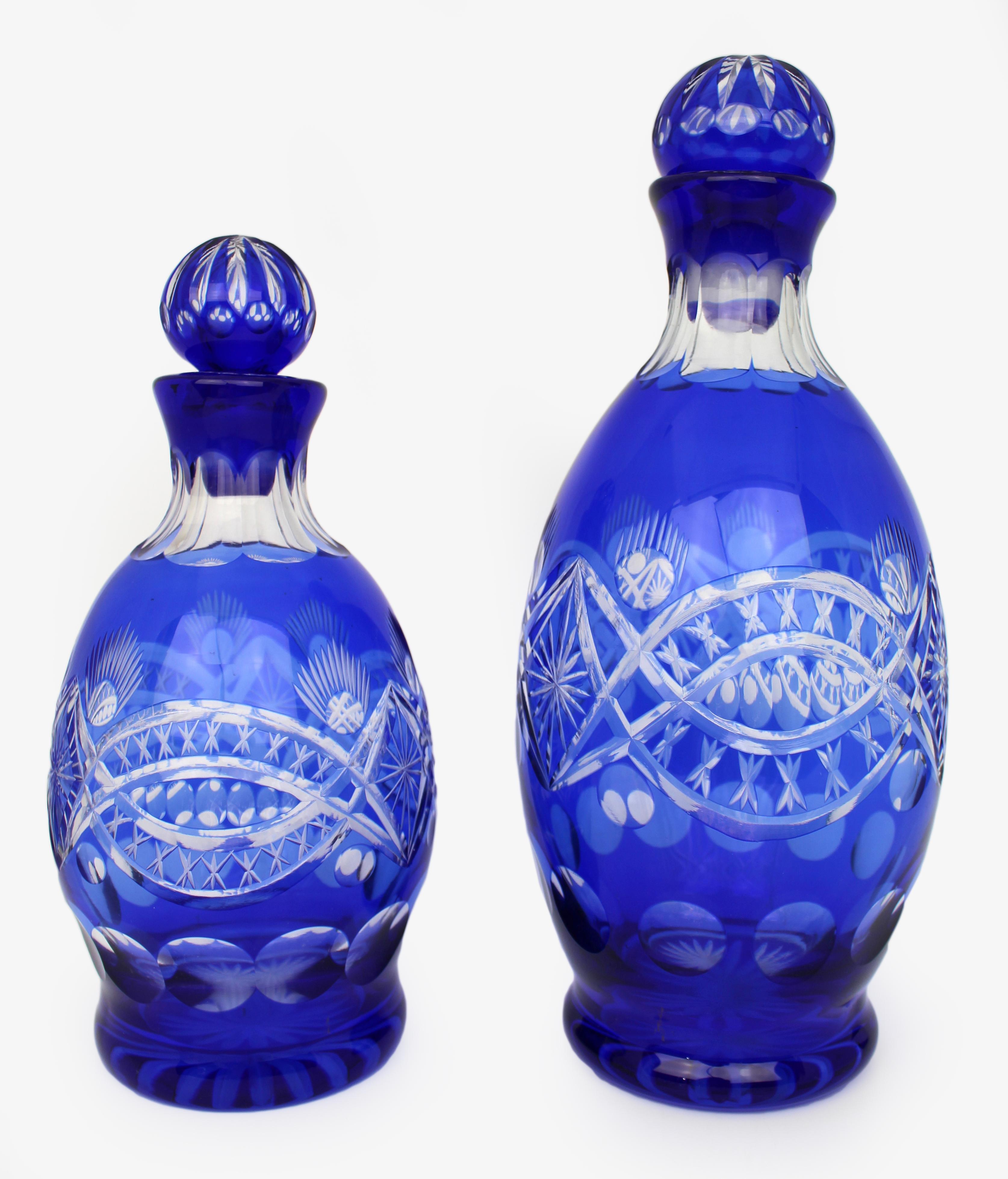 Antike böhmische Suite aus geschliffenem Kristall mit kobaltblauem Überfang um 1910 im Angebot 7
