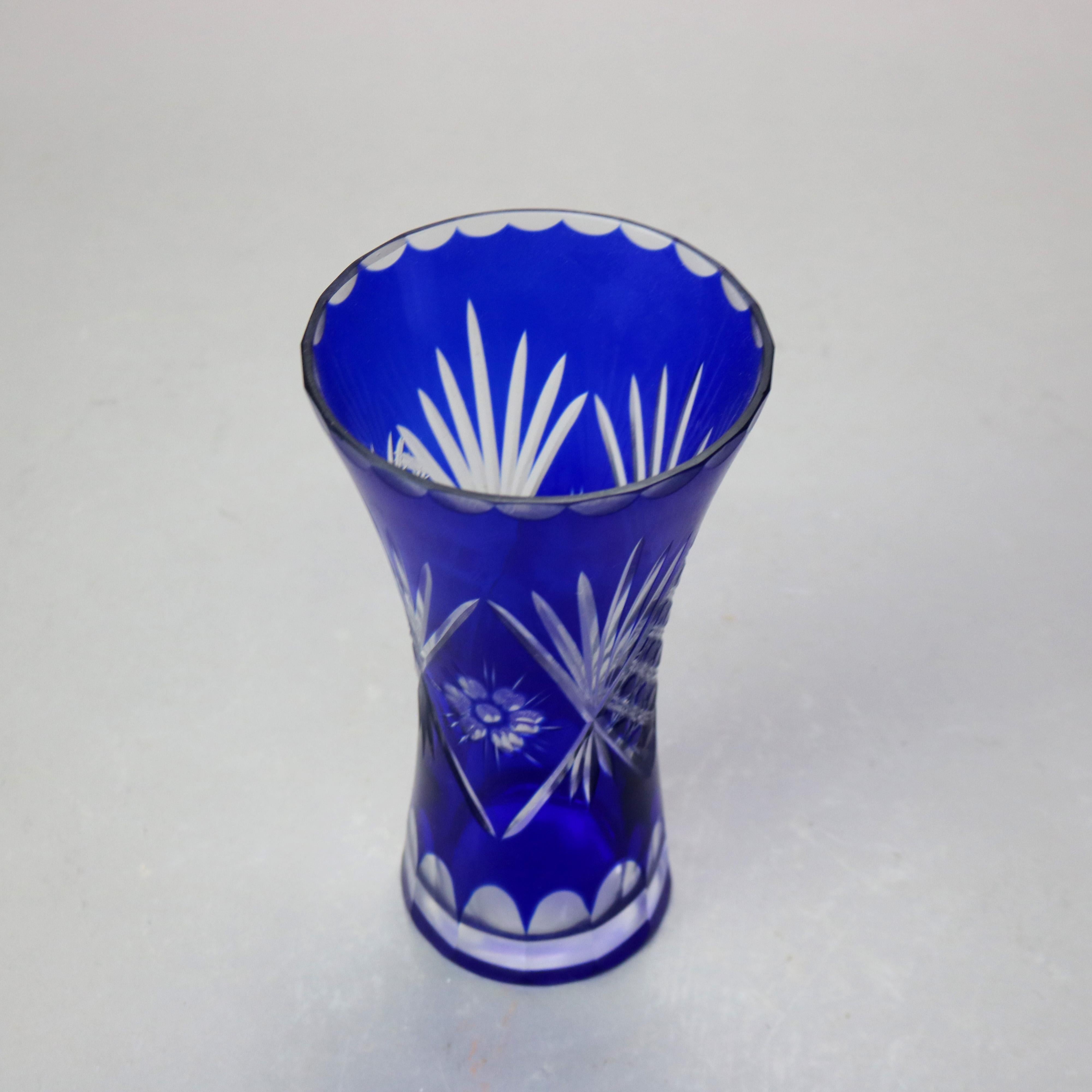 Antique Bohemian Cobalt Cut to Clear Glass Vase C1890

Measures - 9