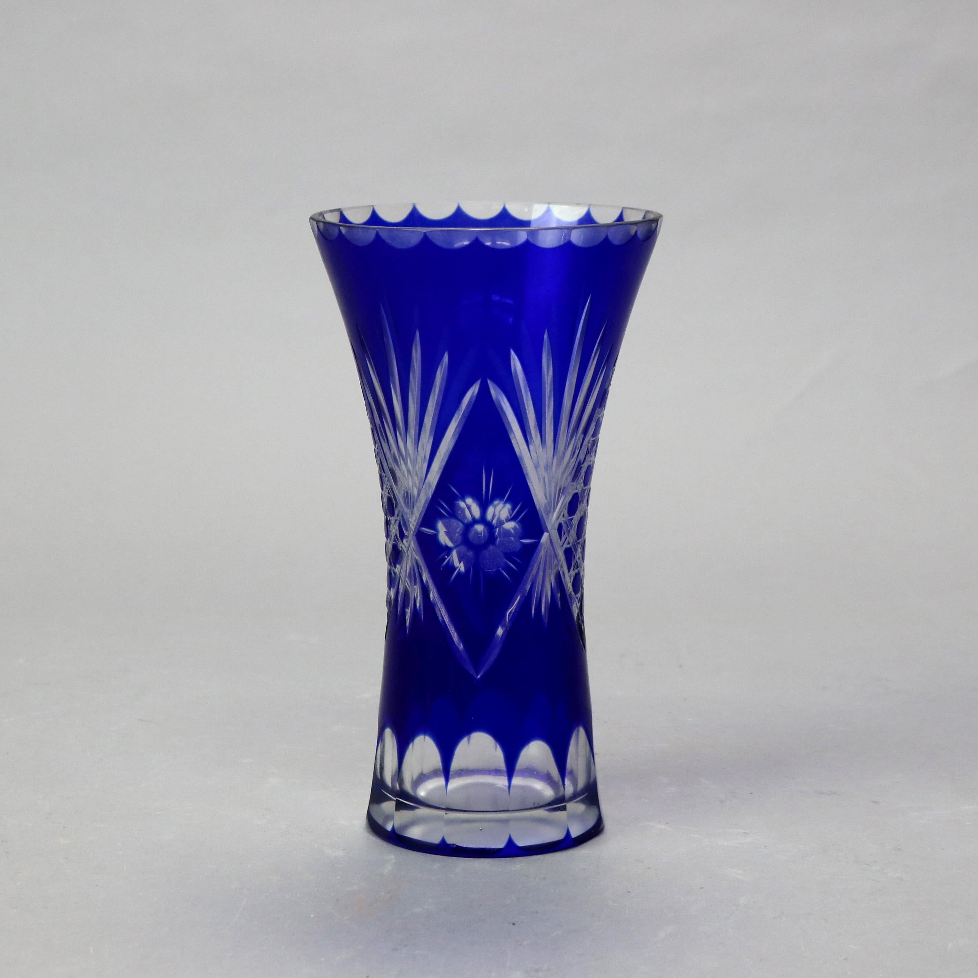 Antique Bohemian Cobalt Cut to Clear Glass Vase C1890 In Good Condition In Big Flats, NY
