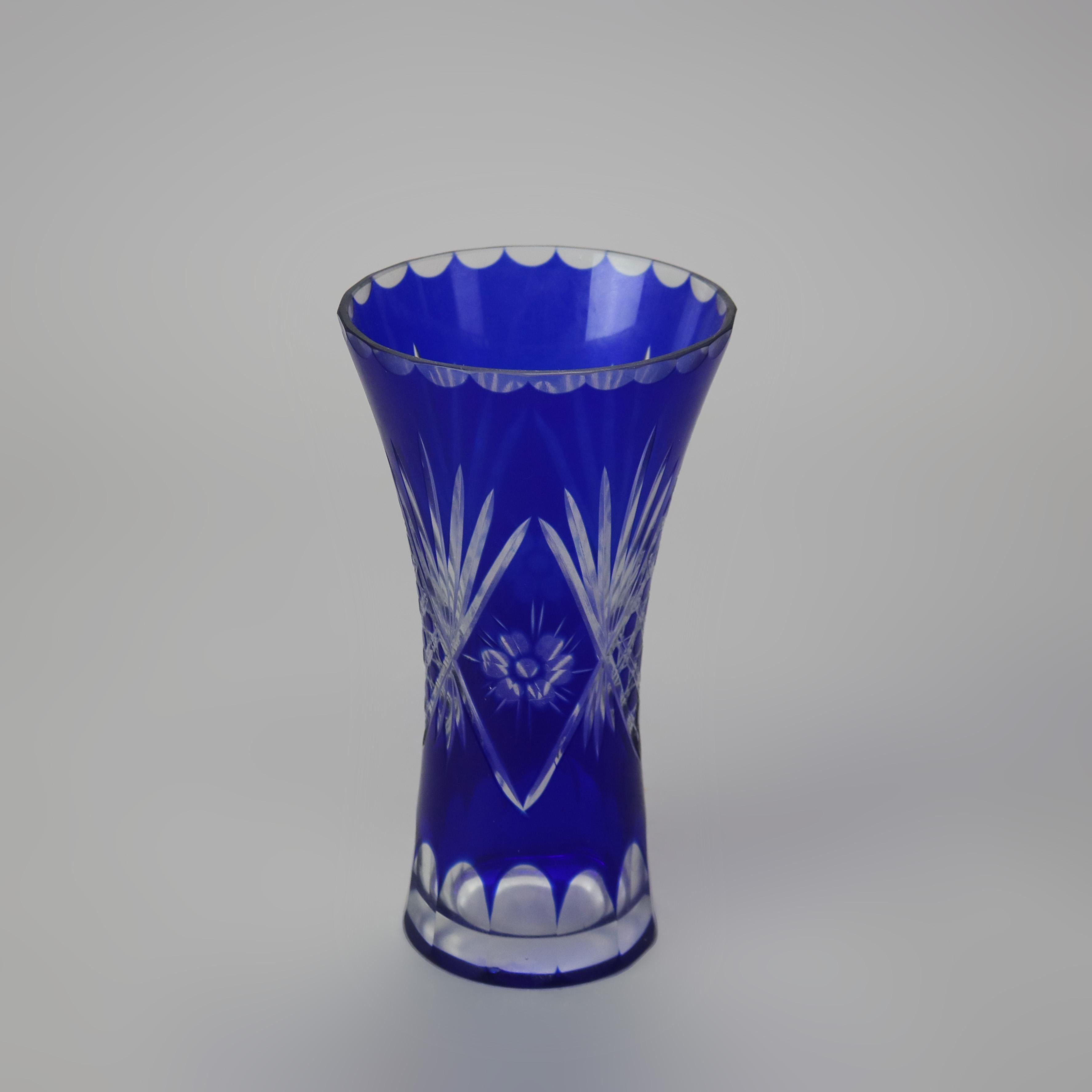 19th Century Antique Bohemian Cobalt Cut to Clear Glass Vase C1890