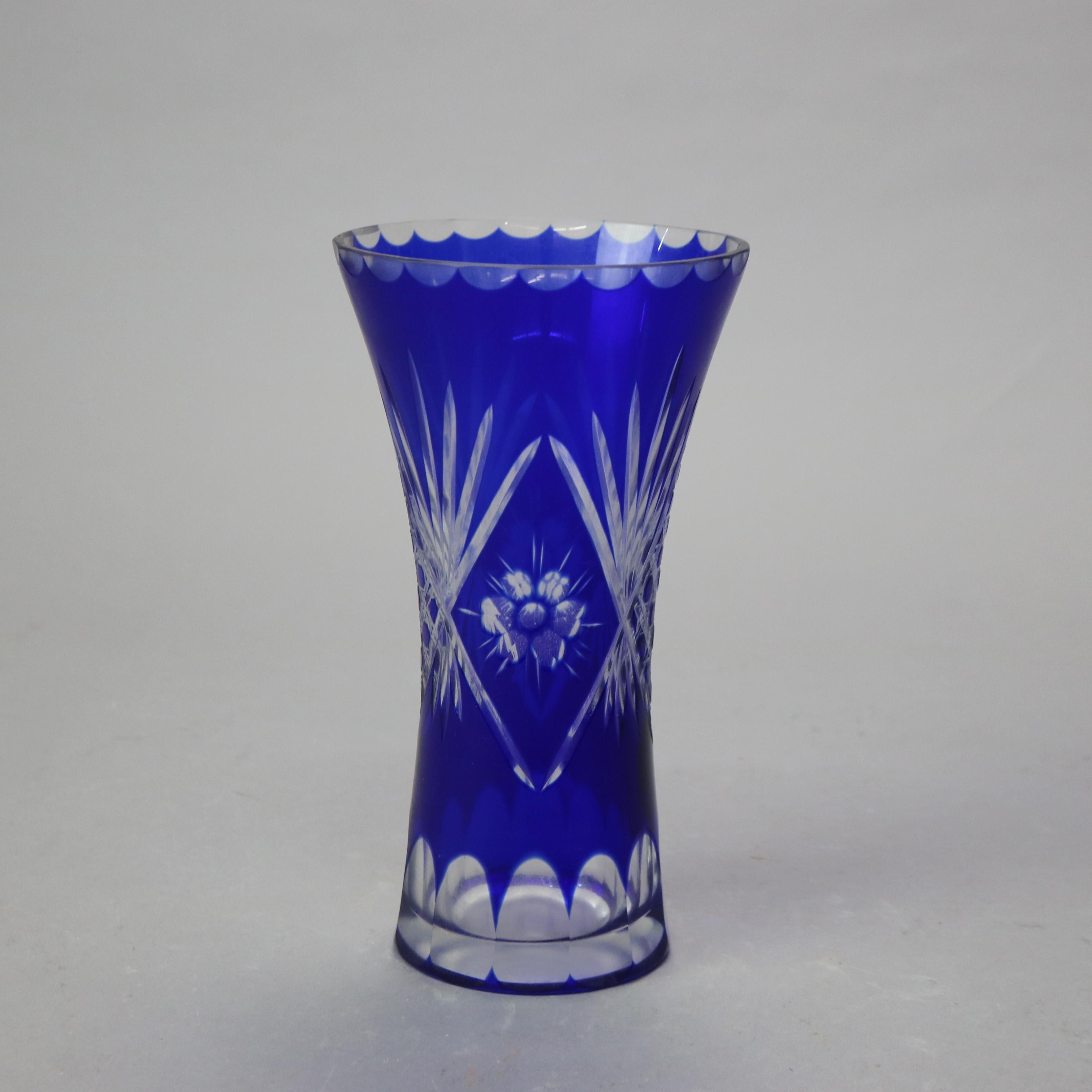 Antique Bohemian Cobalt Cut to Clear Glass Vase C1890 2