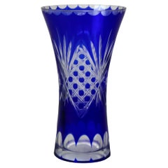 Antique Bohemian Cobalt Cut to Clear Glass Vase C1890
