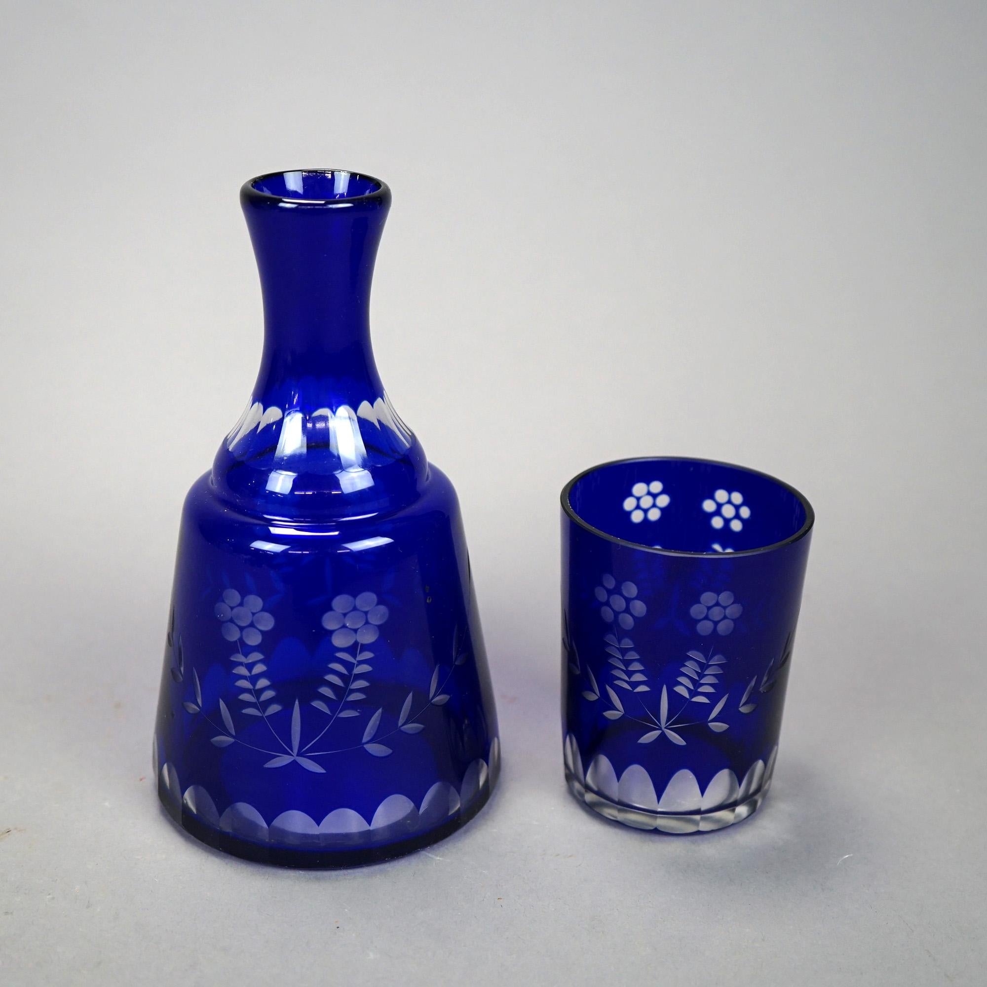 Antique Bohemian Cobalt Cut to Clear Tumble Up Set, circa 1920 In Good Condition For Sale In Big Flats, NY