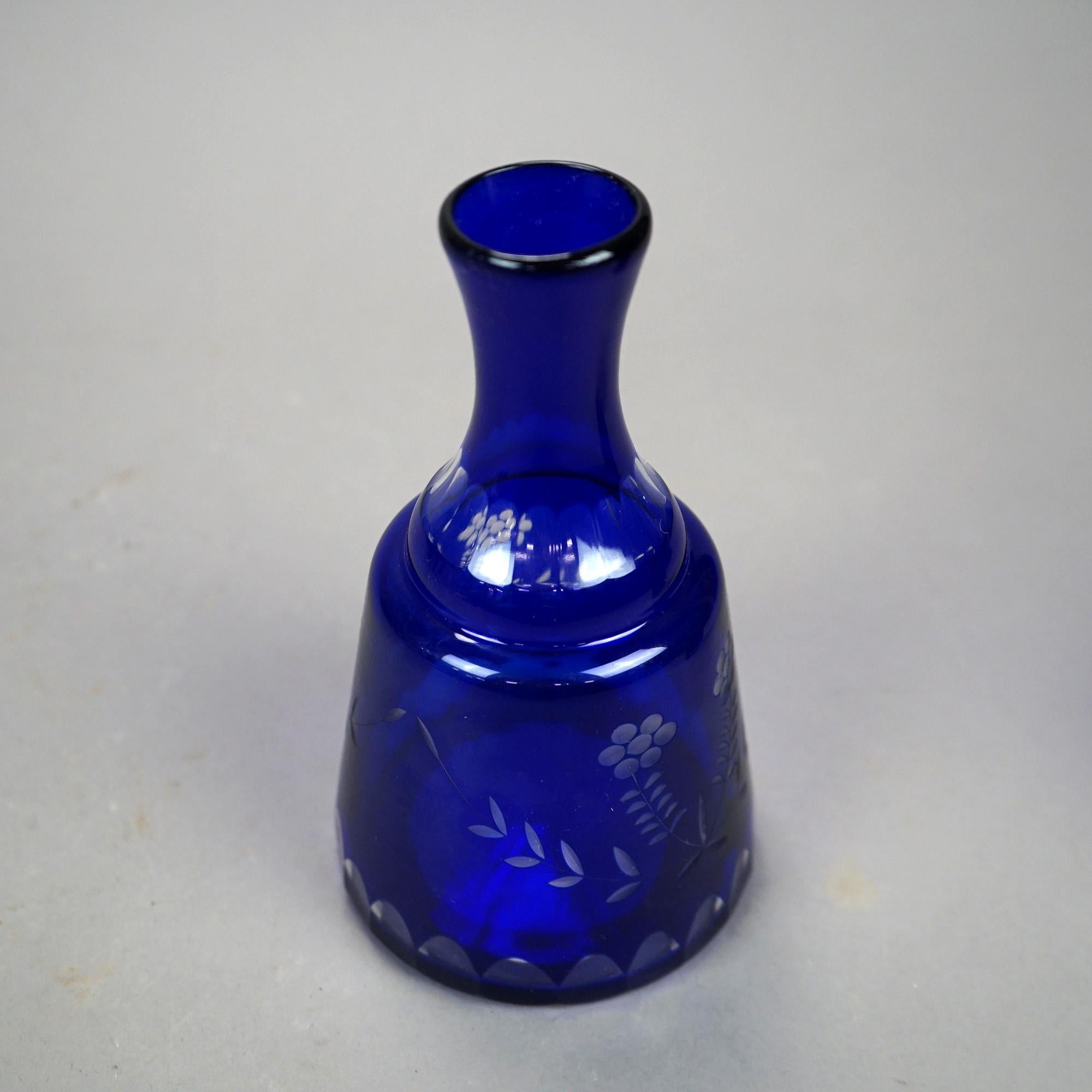 Art Glass Antique Bohemian Cobalt Cut to Clear Tumble Up Set, circa 1920 For Sale