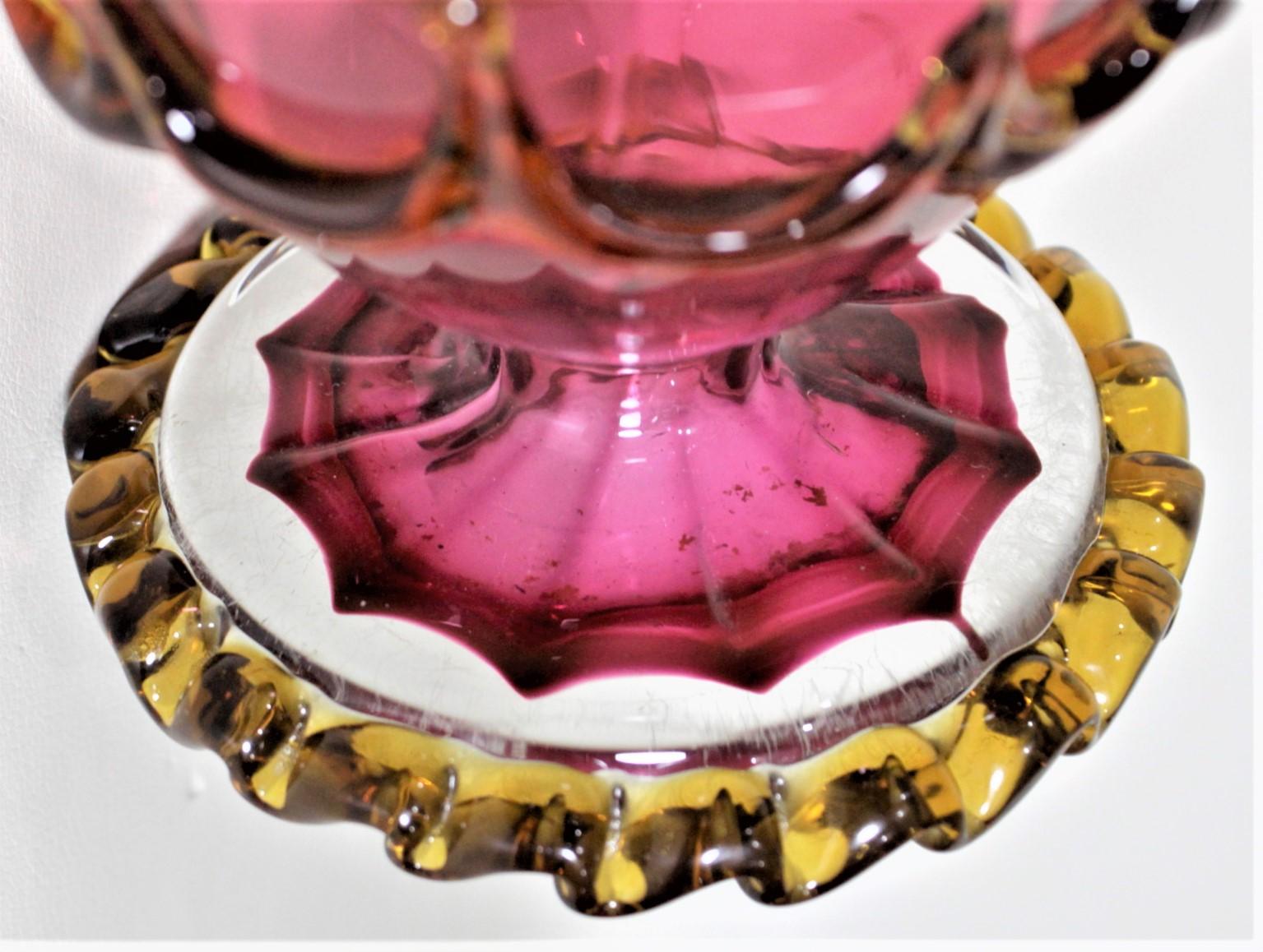 Antique Bohemian Cranberry and Applied Amber Glass Pedestal Vase For Sale 2