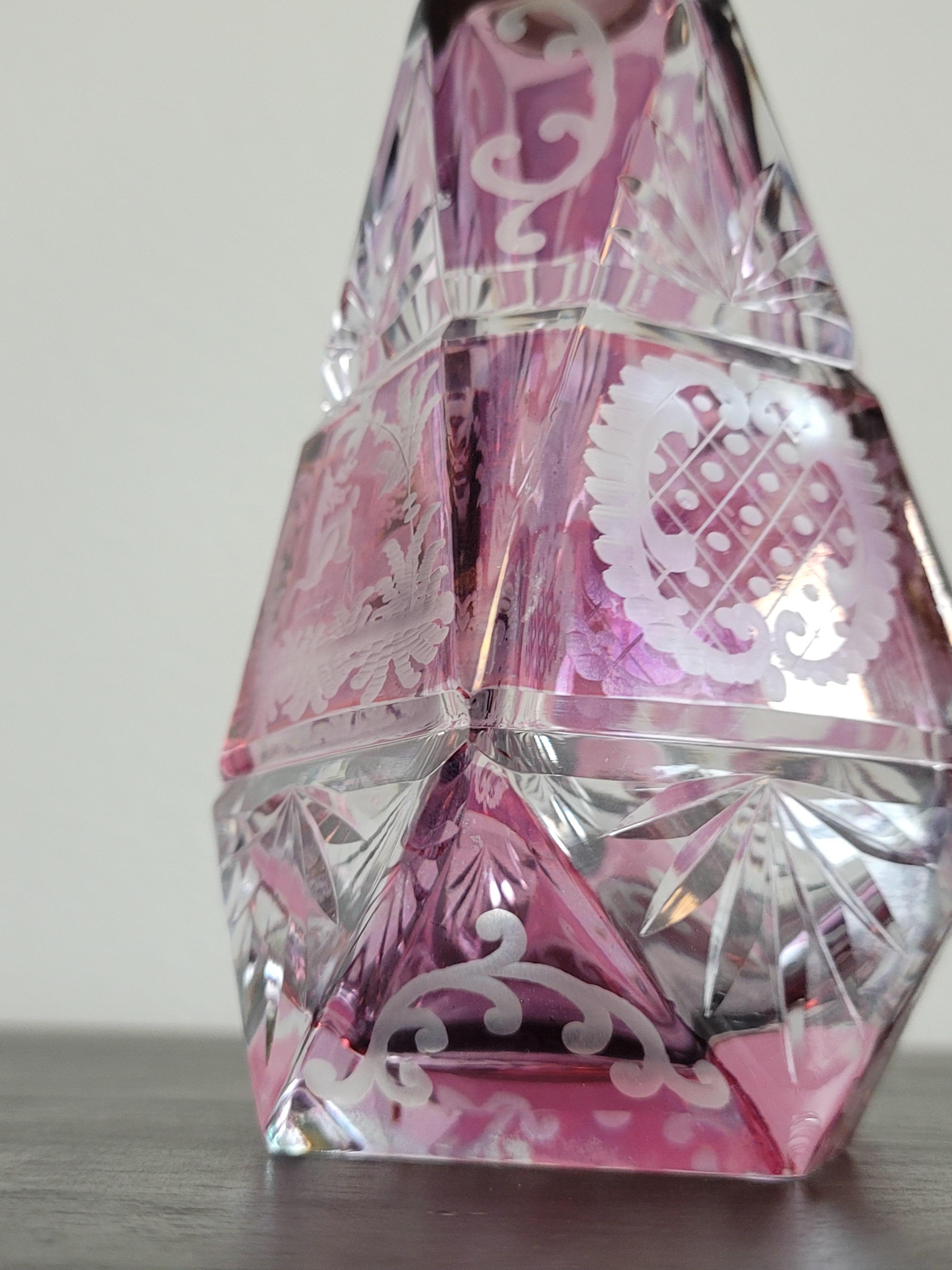 Antique Bohemian Cranberry Cut To Clear Crystal Decanter  For Sale 8