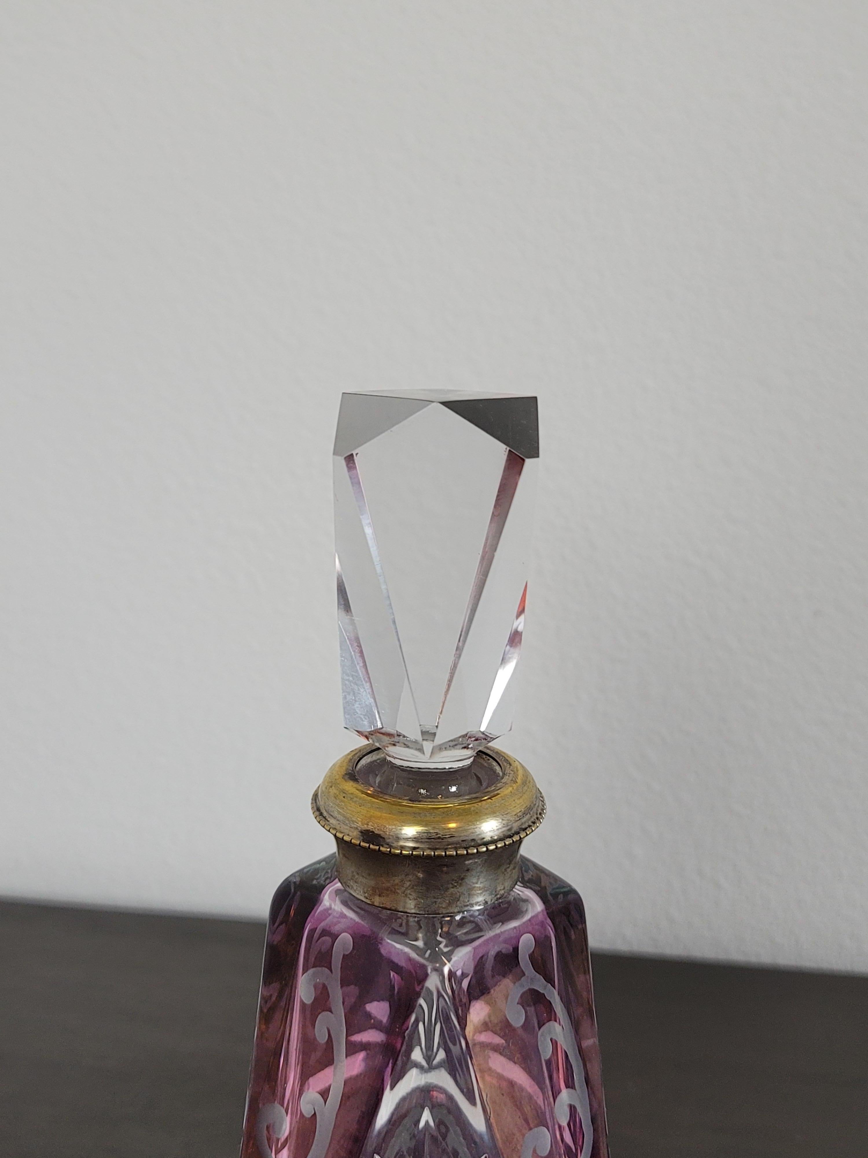 Antique Bohemian Cranberry Cut To Clear Crystal Decanter  For Sale 1