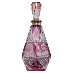 Vintage Bohemian Cranberry Cut To Clear Crystal Decanter 