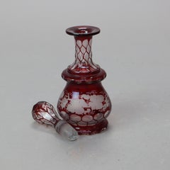 Antique Bohemian Cranberry Cut to Clear Grape & Leaf Perfume Bottle C1890