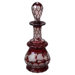 Antique Bohemian Cranberry Cut to Clear Grape & Leaf Perfume Bottle C1890
