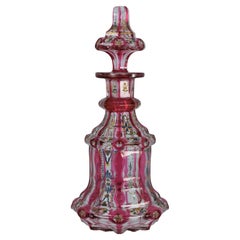 Antique Bohemian Cranberry Enameled Glass Perfume Bottle, 19th Century