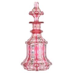 Antique Bohemian Cranberry Enameled Glass Perfume Bottle, 19th Century