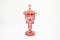 Antique Bohemian Cranberry Enamelled Gilded  Crystal Glass Goblet, 19th Century