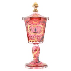 Antique Bohemian Cranberry Enamelled Gilded  Crystal Glass Goblet, 19th Century