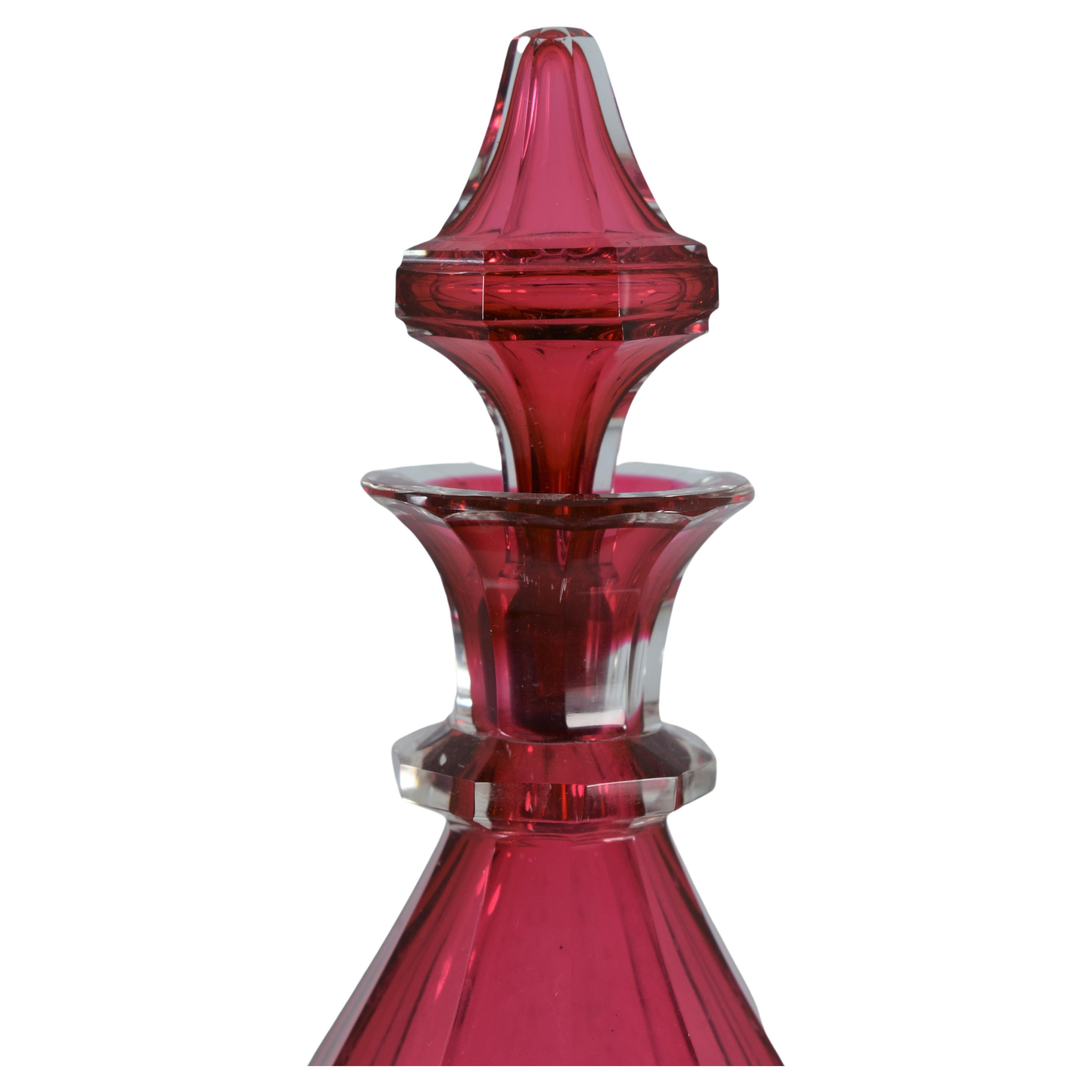Hand-Crafted Antique Bohemian Cranberry Glass Perfume Bottle, 19th Century For Sale