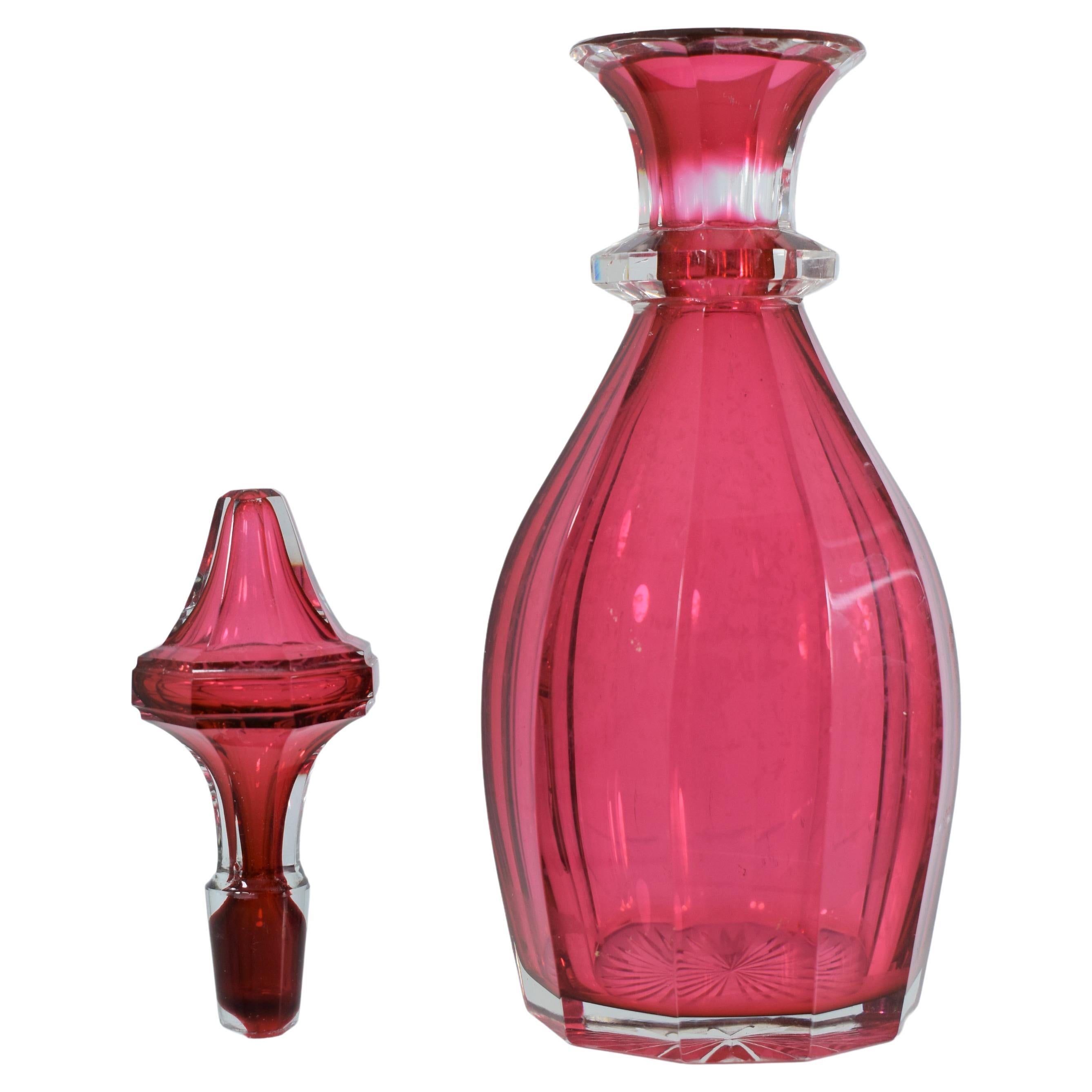 Antique Bohemian Cranberry Glass Perfume Bottle, 19th Century In Good Condition For Sale In Rostock, MV