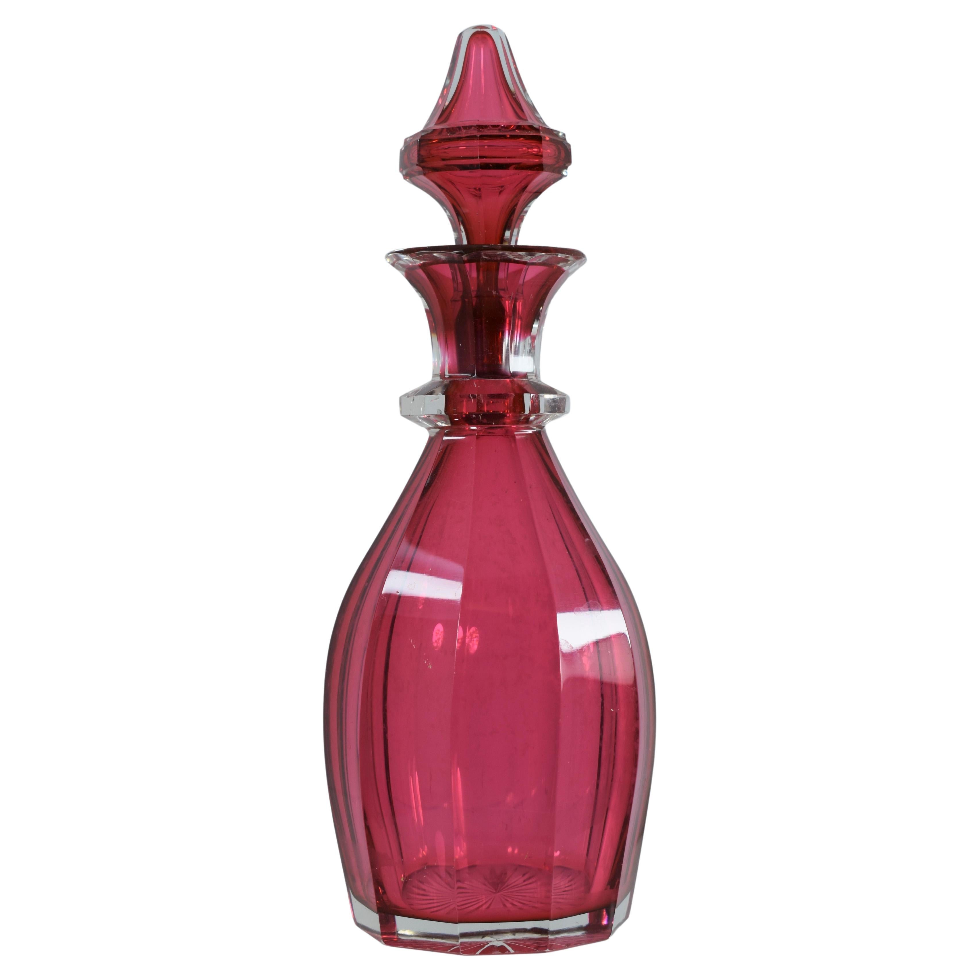 Antique Bohemian Cranberry Glass Perfume Bottle, 19th Century For Sale
