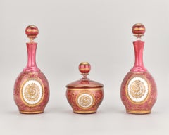 Antique Bohemian Cranberry Overlay Glass Vanity Set by Moser, 19th Century