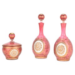 Antique Bohemian Cranberry Overlay Glass Vanity Set by Moser, 19th Century