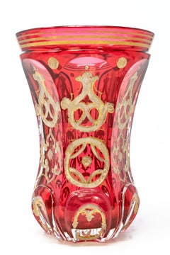 Antique Bohemian Cranberry Ruby Flash Cut Glass Beaker