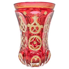 Antique Bohemian Cranberry Ruby Flash Cut Glass Beaker