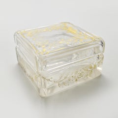 Antique Bohemian Crystal Box with Engraved and Gilt Floral Motifs by Moser