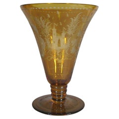 Vintage Bohemian Crystal Cornet Vase (Early 20th Century) - Etched Castle -1Y10
