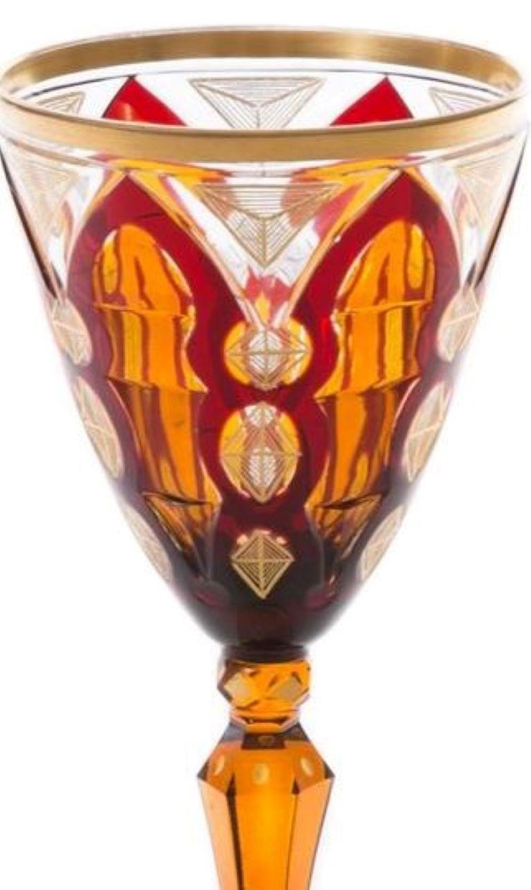 Czech Antique Bohemian Cut Glass Goblet, Richly Gilded For Sale