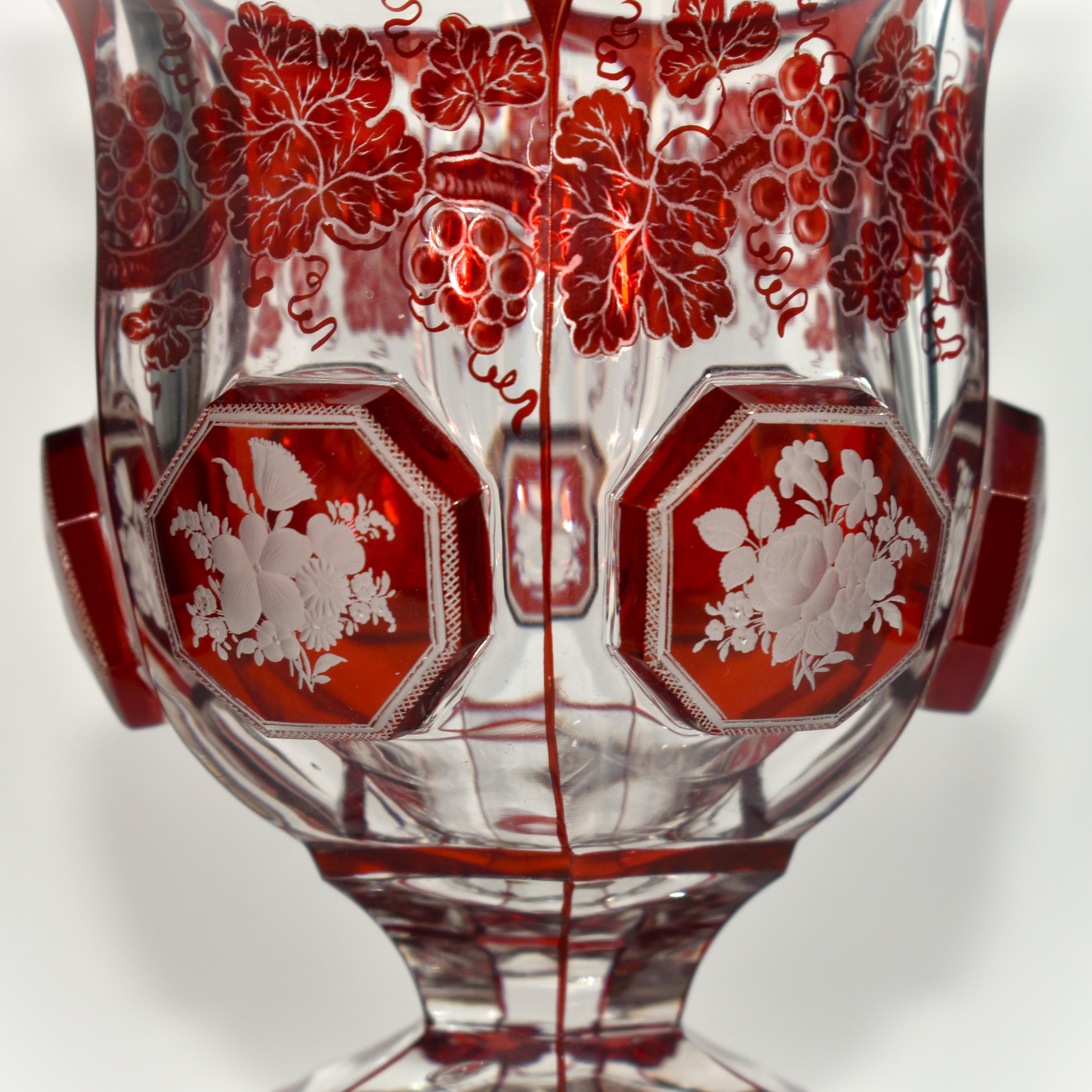 Antique Bohemian Cut To Clear and Ruby Red Engraved Glass Goblet, 19th Century 4