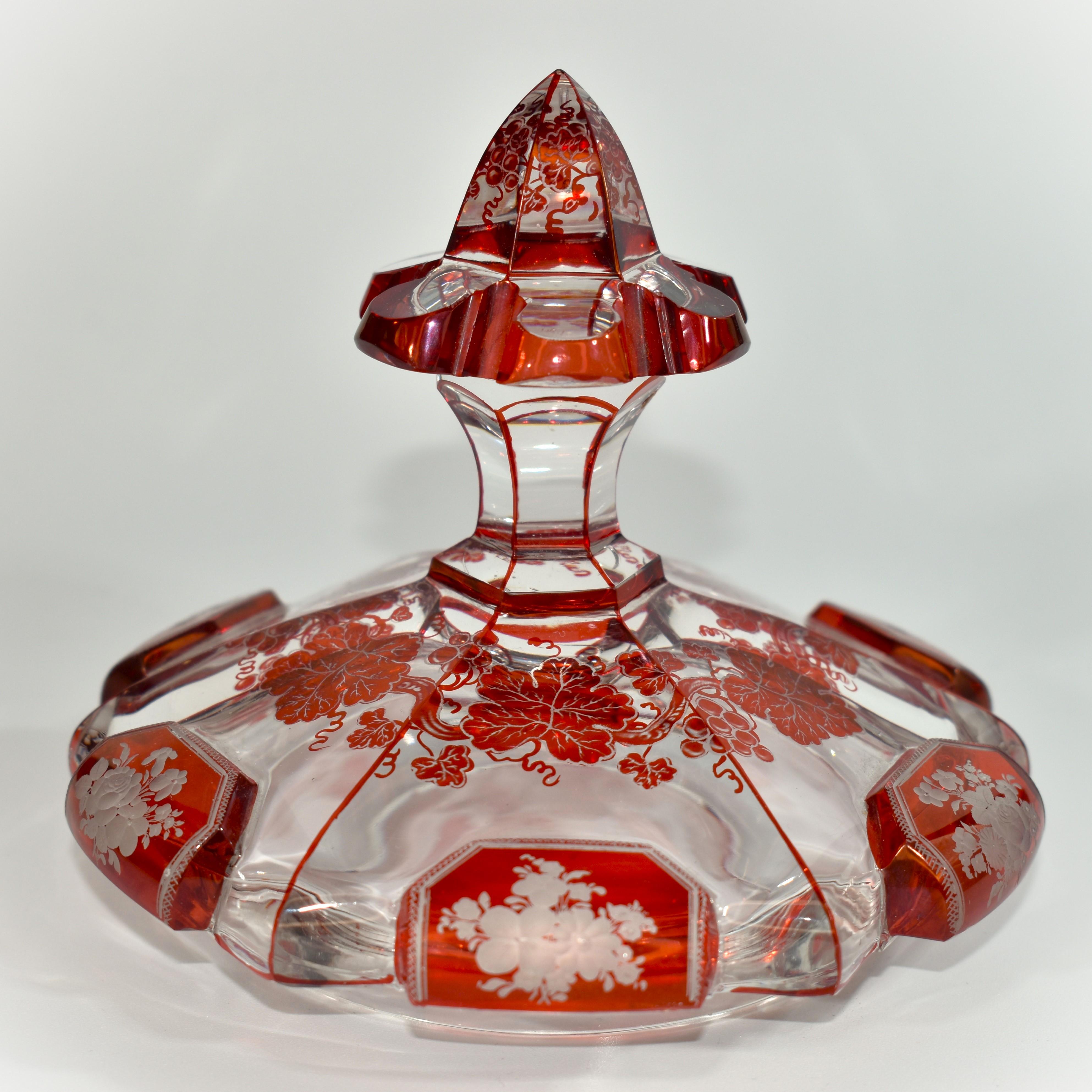 Antique Bohemian Cut To Clear and Ruby Red Engraved Glass Goblet, 19th Century 5