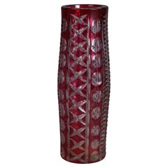 Antique Bohemian Cut to Clear Ruby Glass Vase Circa 1920