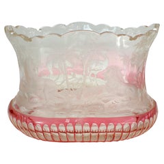 Antique Bohemian/Czech Cranberry Cut to Clear Vase with Savannah Scene