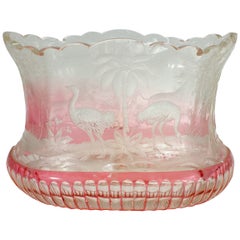 Antique Bohemian/Czech Cranberry Cut to Clear Vase with Savannah Scene