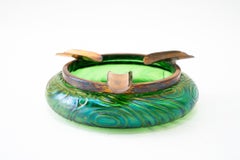 Antique Bohemian Czech Kralik Green Iridescent Art Nouveau Glass ashtray 1908
