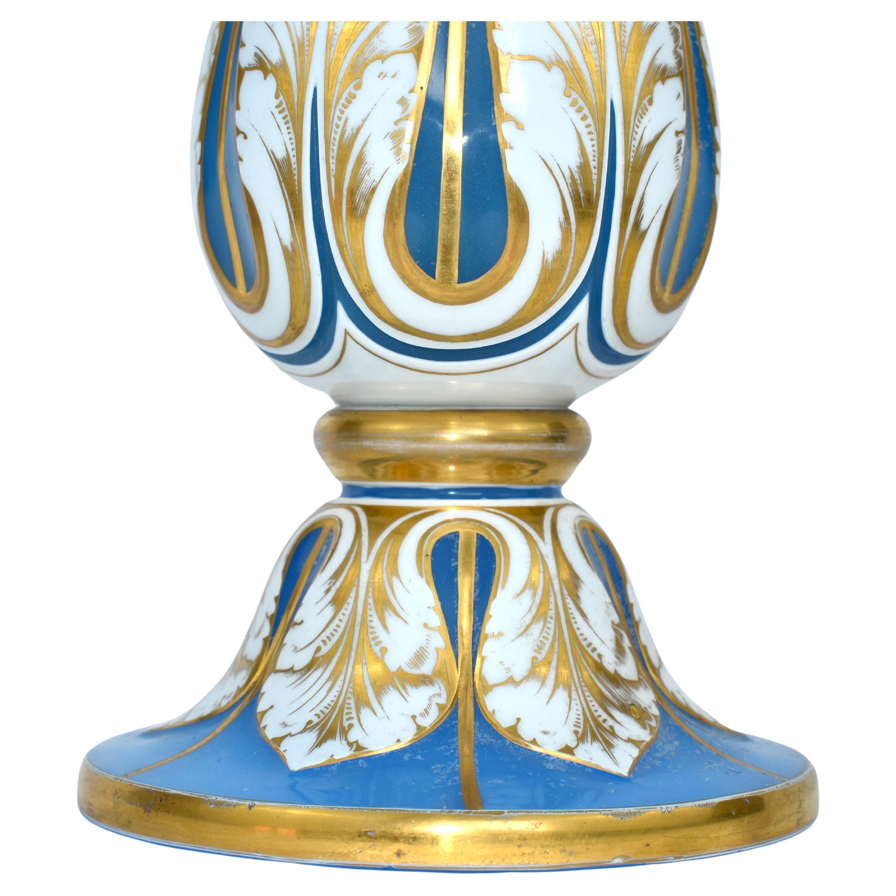 Opaline Glass ANTIQUE BOHEMIAN DOUBLE OVERLAY CUT-GLASS VASE, 19th CENTURY For Sale