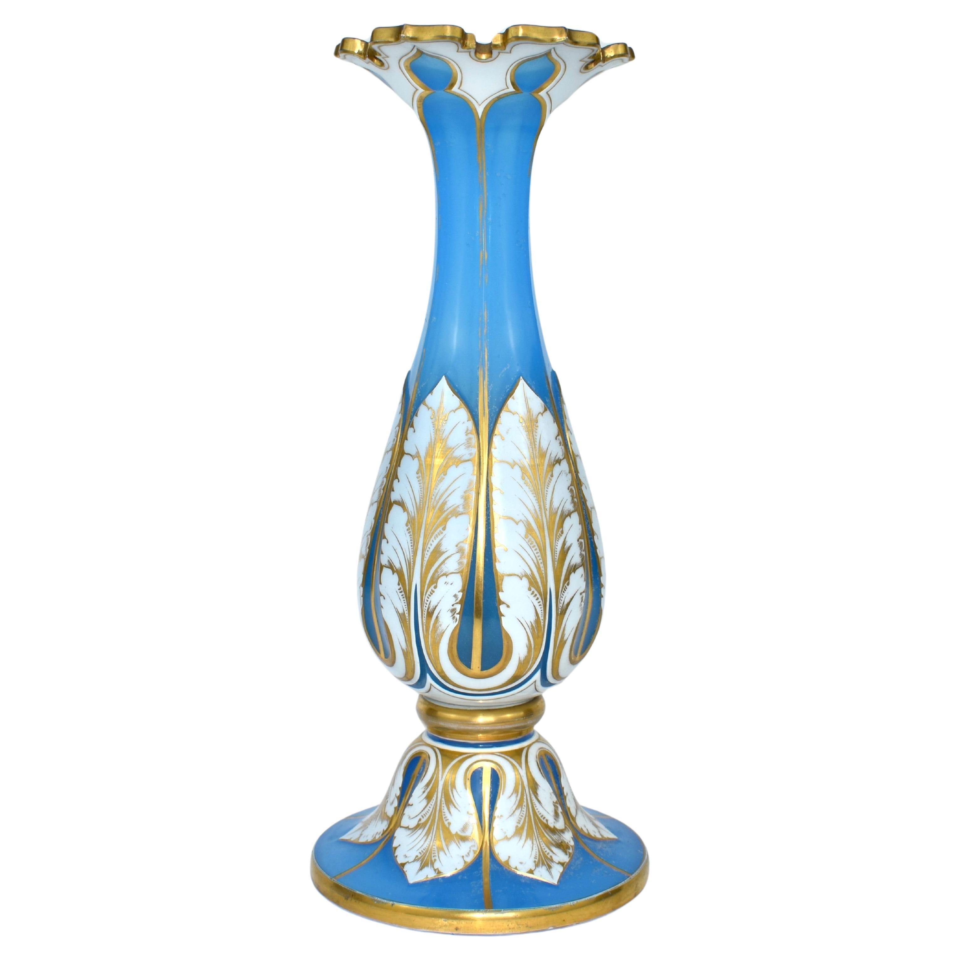 ANTIQUE BOHEMIAN DOUBLE OVERLAY CUT-GLASS VASE, 19th CENTURY For Sale