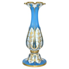 ANTIQUE BOHEMIAN DOUBLE OVERLAY CUT-GLASS VASE, 19. Jahrhundert