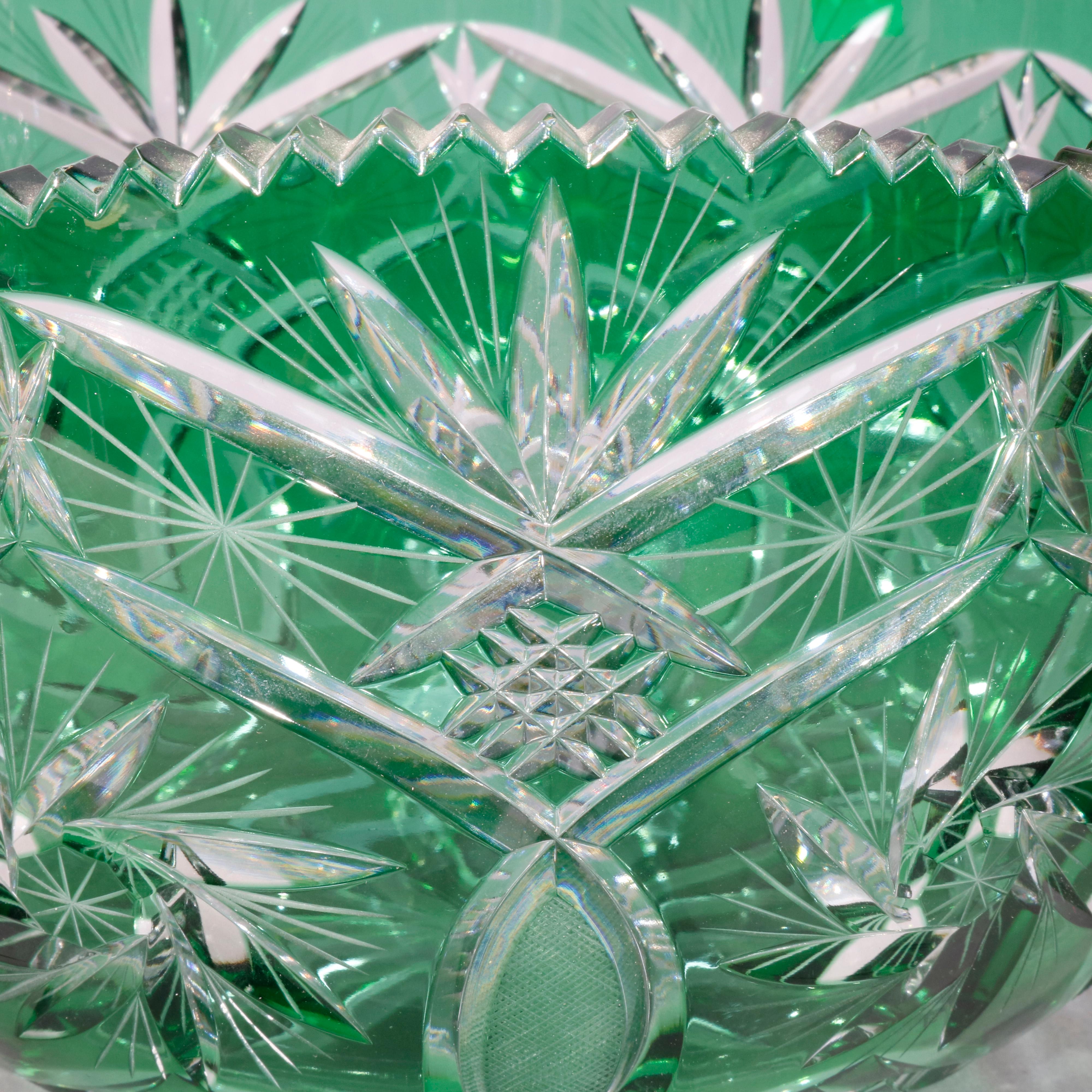 European Antique Bohemian Emerald Cut to Clear Glass Punch Bowl, circa 1880