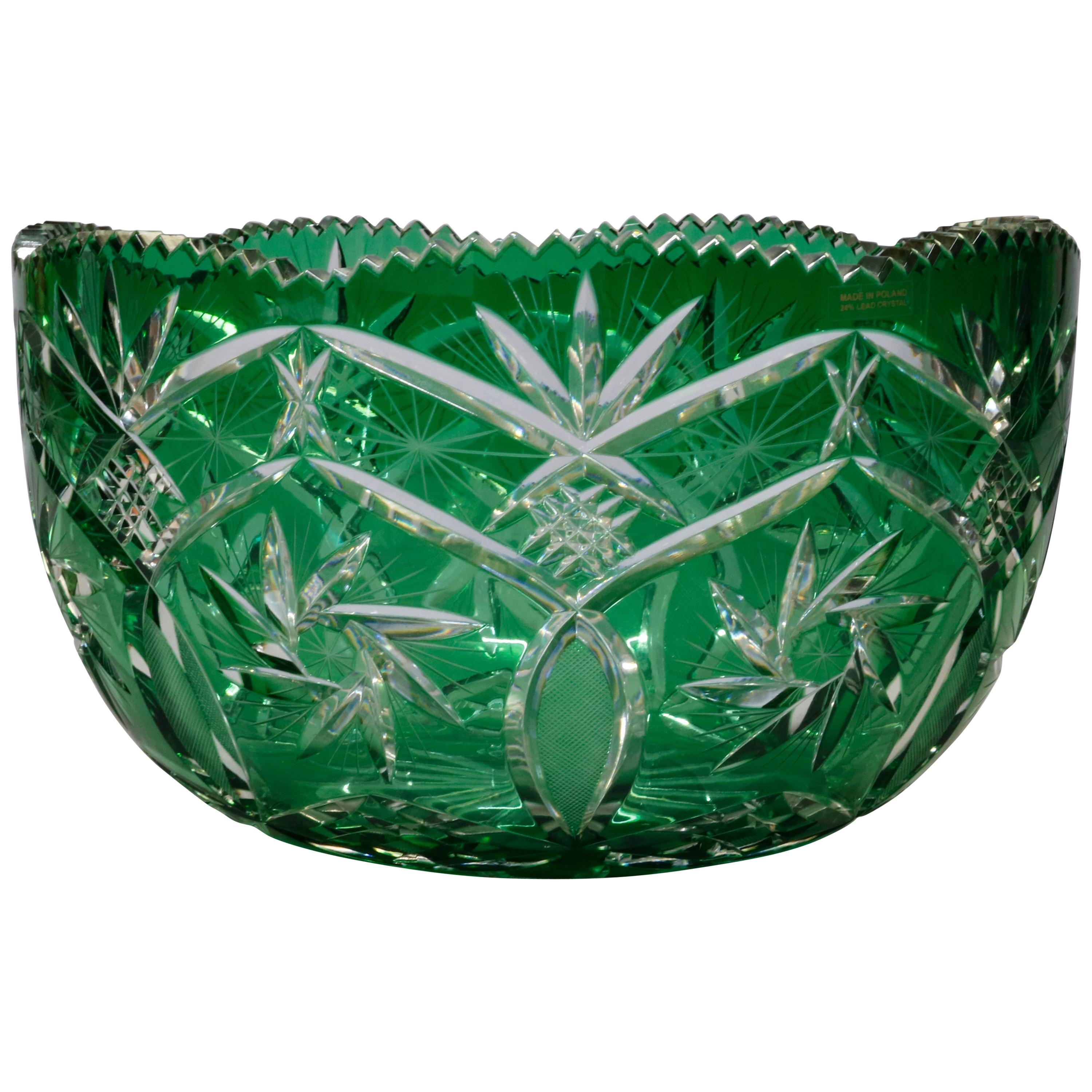 Antique Bohemian Emerald Cut to Clear Glass Punch Bowl, circa 1880