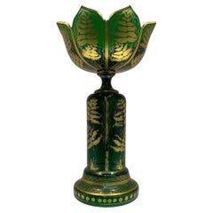 Antique Bohemian Emerald Green Gilt Glass Vase, 19th Century