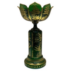 Vase ancien en verre doré vert émeraude de Bohème, 19e siècle