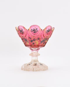 Antique Bohemian Enameled Cranberry Glass Bowl Centerpiece, 19th Century