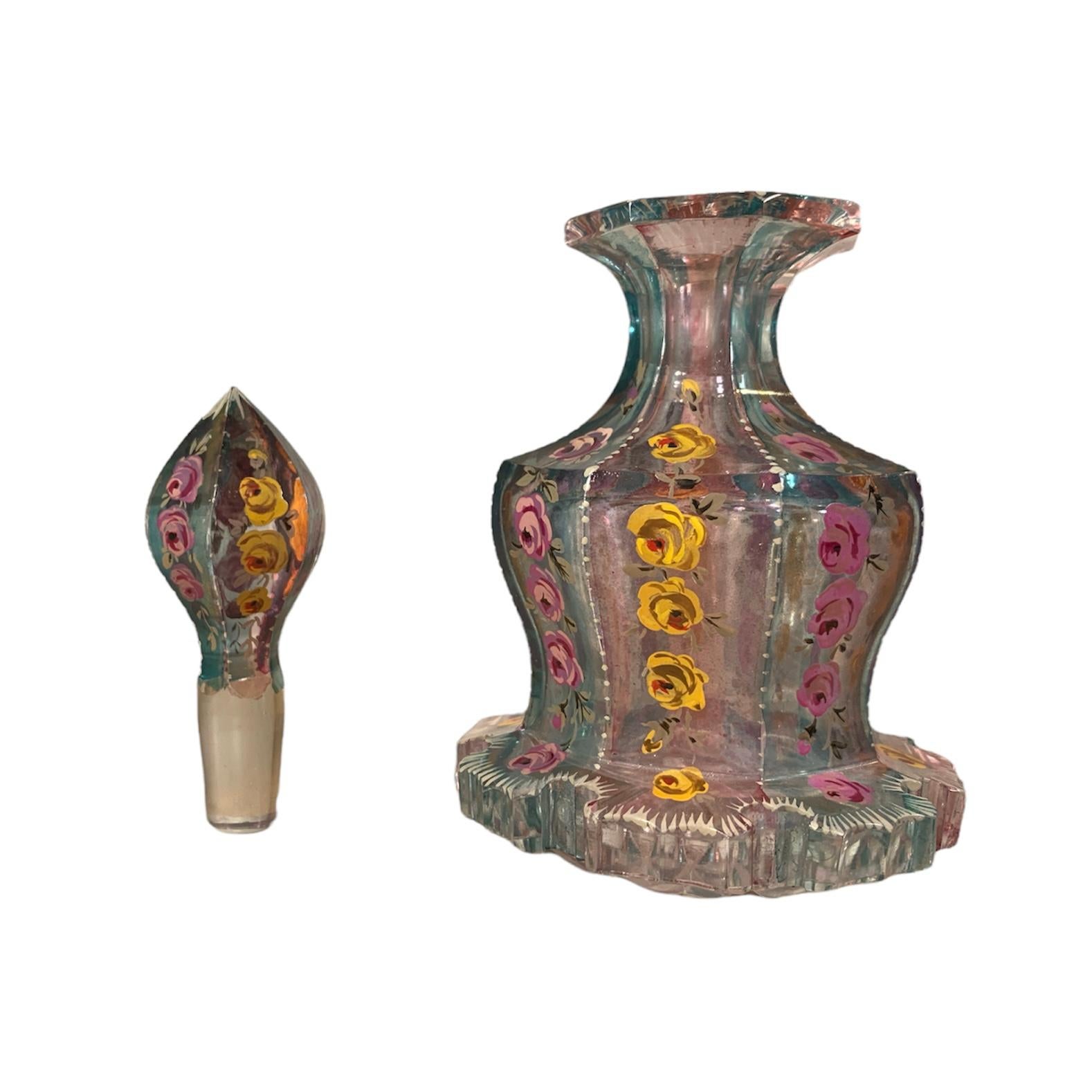 Antique Bohemian Enameled Galss Perfume Bottle, 19th Century Crystal In Good Condition For Sale In Rostock, MV