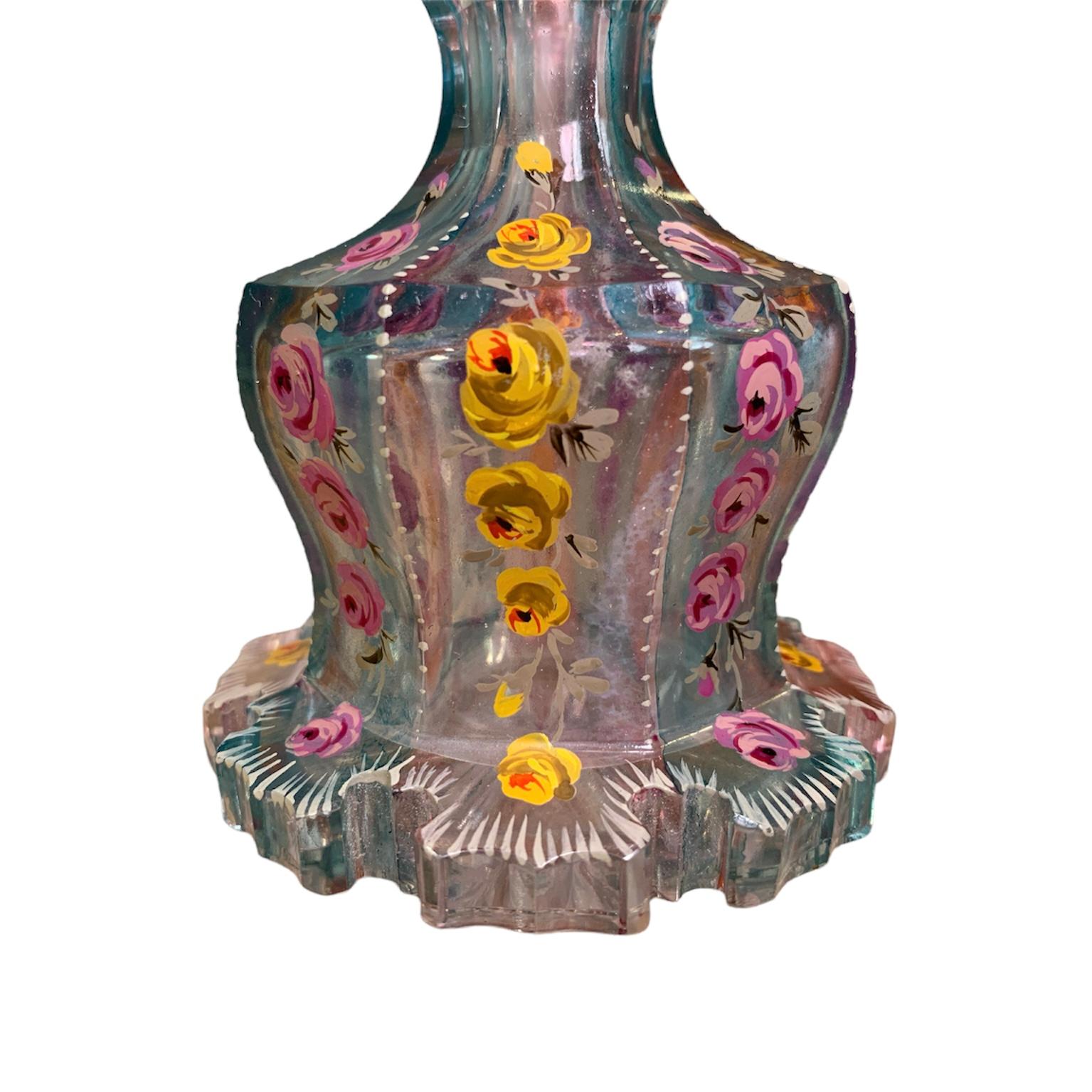 Antique Bohemian Enameled Galss Perfume Bottle, 19th Century Crystal For Sale 1